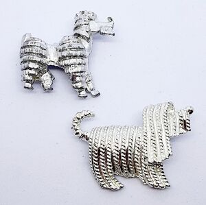Set of 2 Sheep Dog Poodle Pin Brooches Sarah Coventry Silver Tone